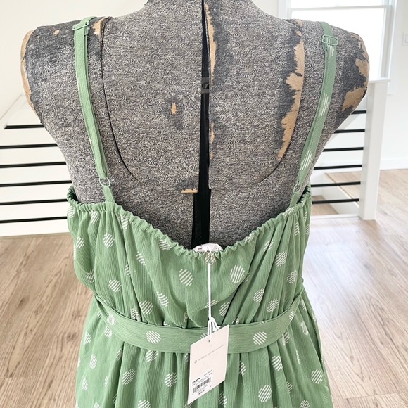 NWT XS L LC Lauren Conrad, white and mint green polkadot, midi high low dress - Picture 4 of 10